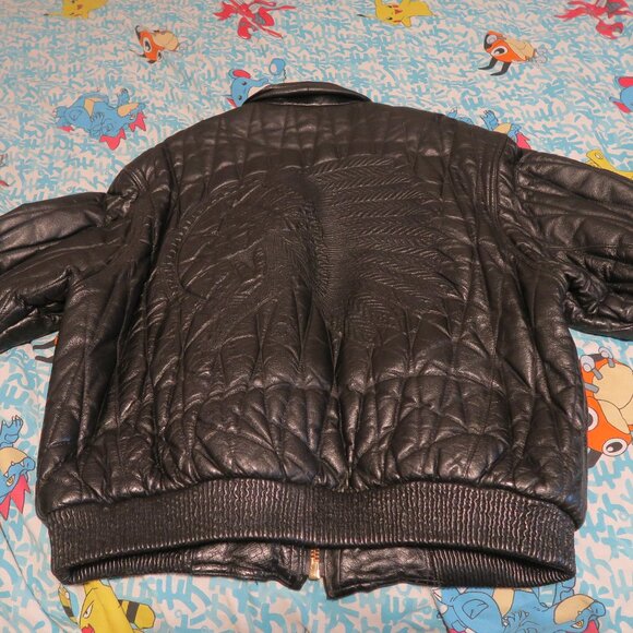 Max USA Other - VTG 90s Max USA Leather Jacket Patterned Indian Head Cherokee Native American XL